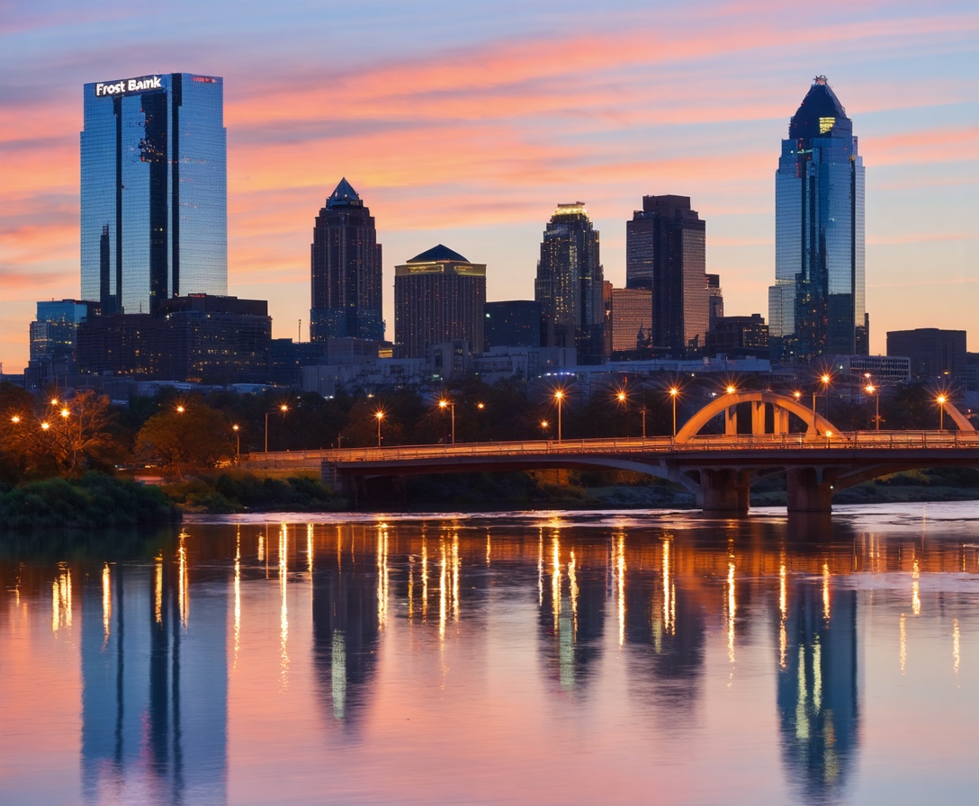 The Austin Texas skyline at sunset