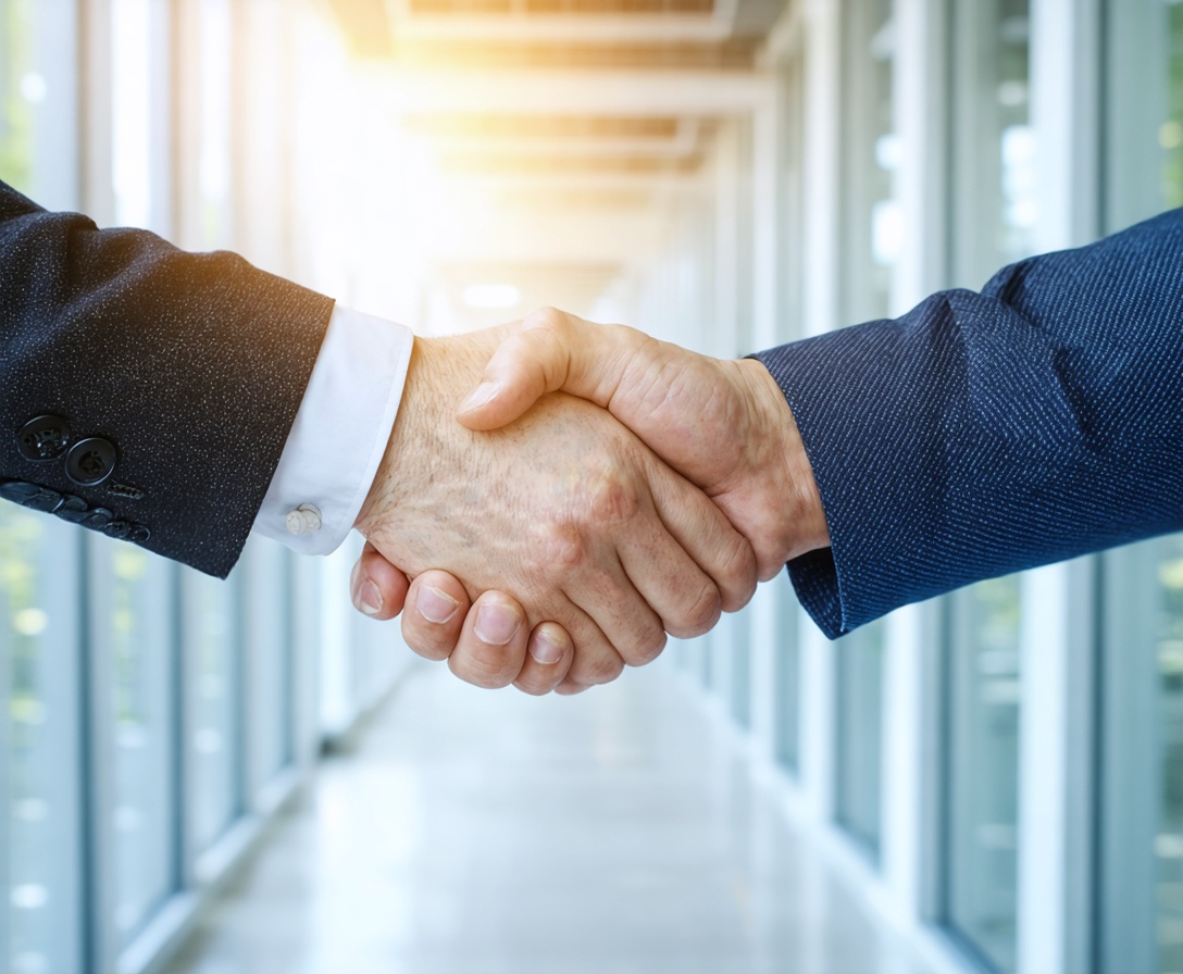 Professionals shaking hands in a bright Austin office